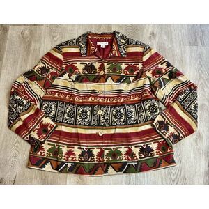 Coldwater Creek Jacket Womens W18 SouthWestern Aztec Long Sleeve Blazer Linen